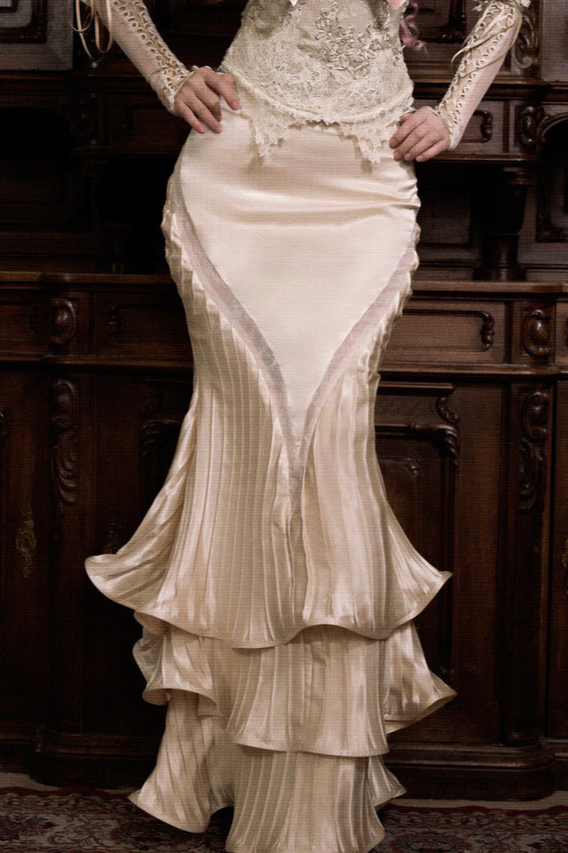 フレンチロココサテンロングマーメイドスカート