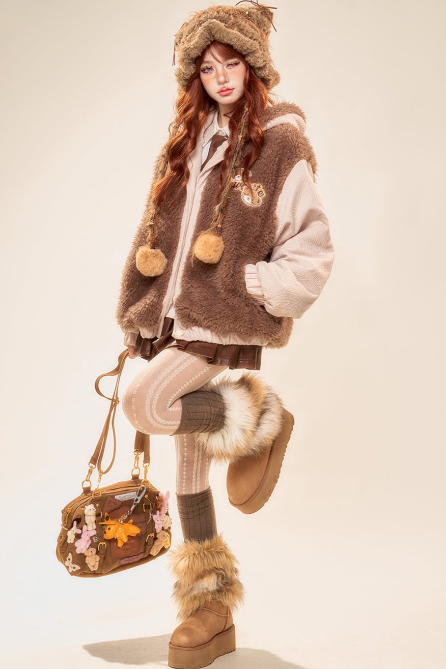 ココアブラウンシーホースヘアVネックジャケット