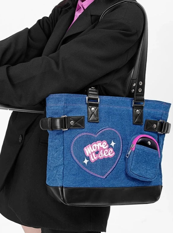 Y2K design denim tote bag