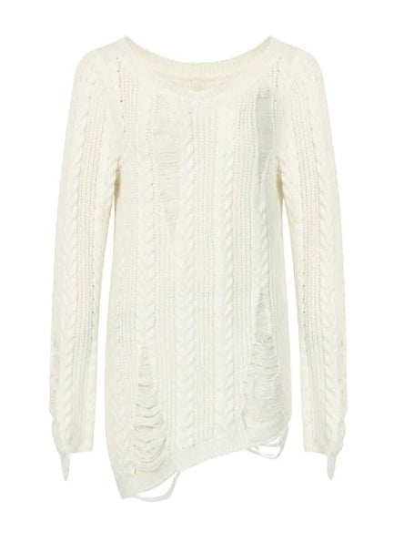 ダメージケーブルアシメロングニット