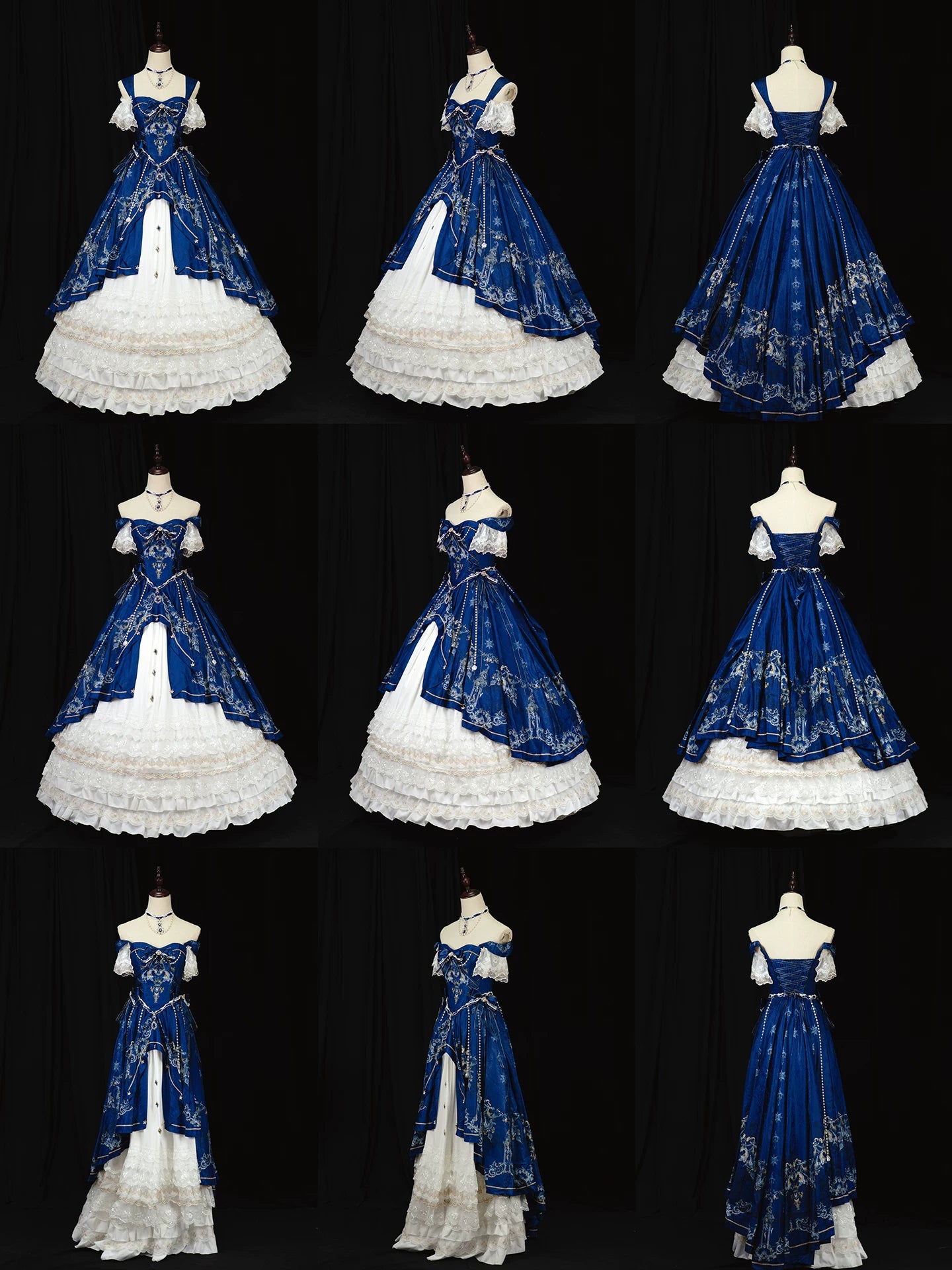 【5月3日予約締切】ダークブルーホワイトコルセットレースリボンロリータJKSプリンセスドレス+コンプリートセット