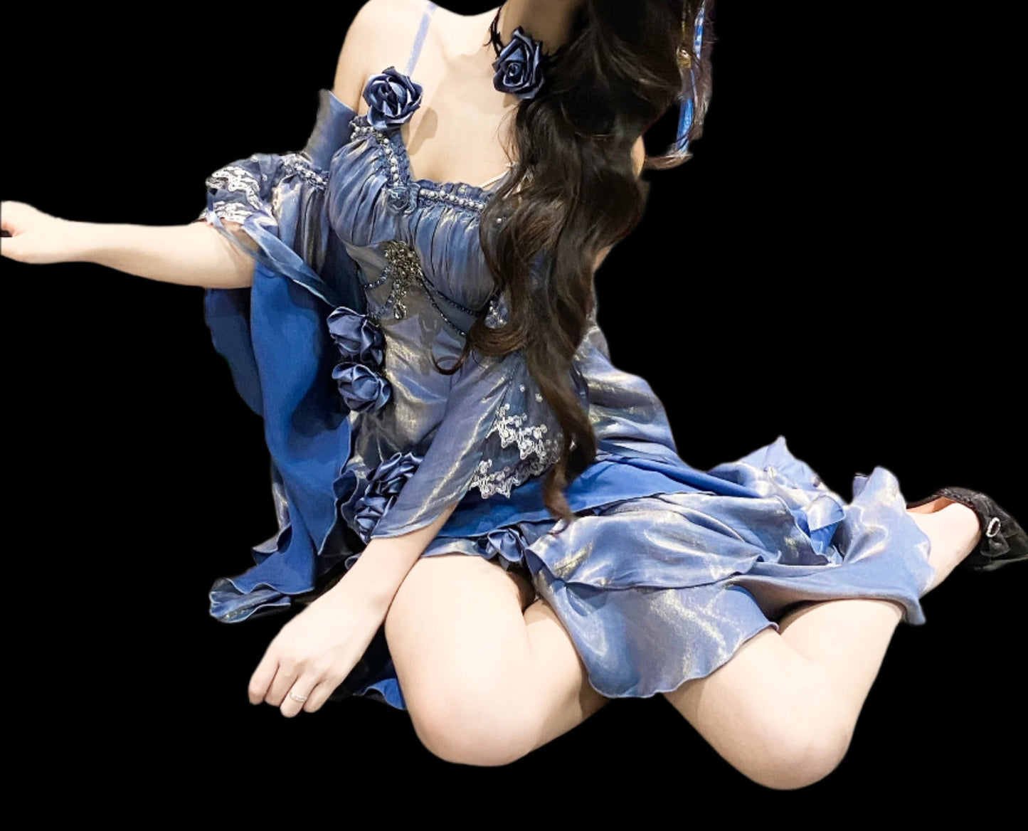 【予約商品】アムールローズビアンカホワイトアンドブルーマーメイドドレスセット