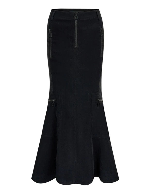 Mode suede jacket + fishtail skirt