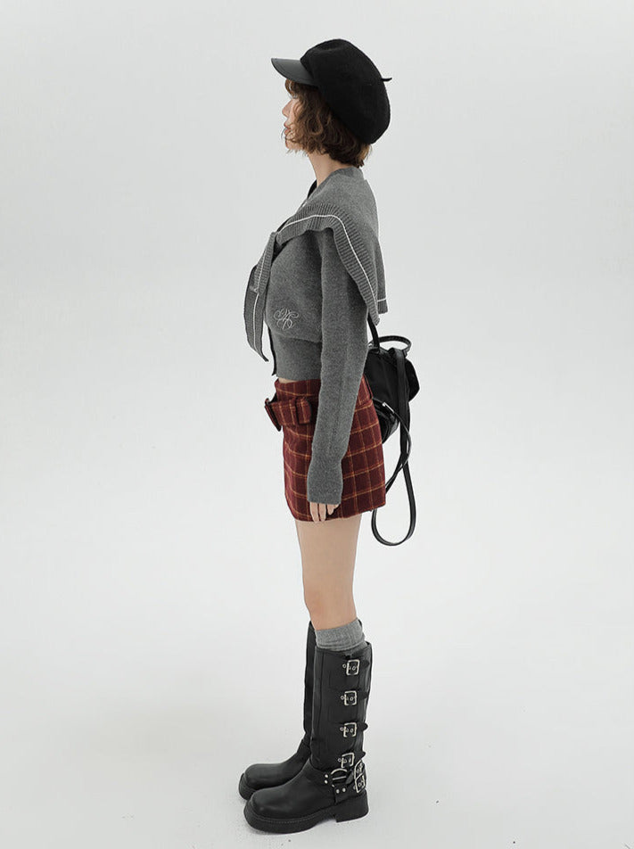 College Style Retro Sailor Collar Shawl Knit Cardigan Jacket