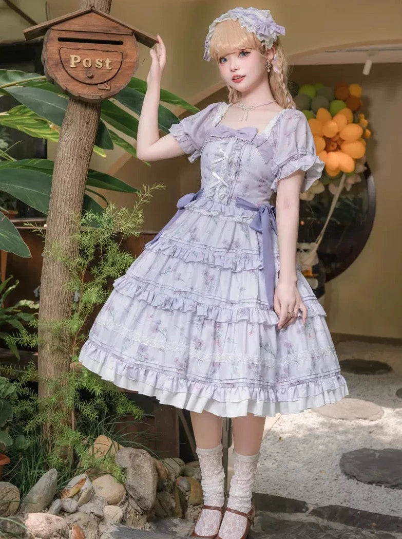 粉色、木棉姑娘、洛丽塔、紫色的爱、短袖、收腰、连衣裙设计、洛丽塔、优雅清新