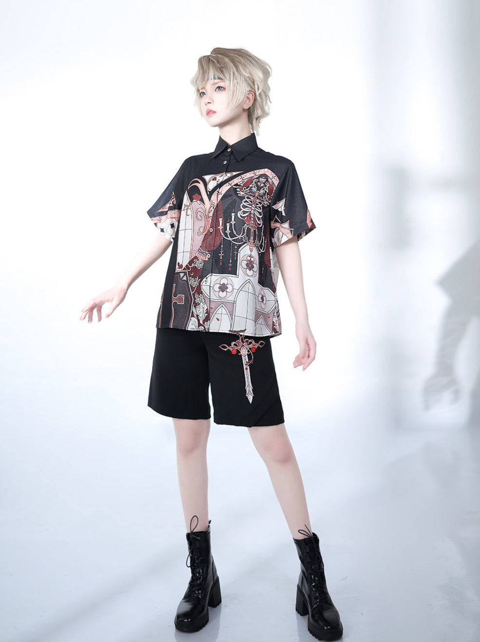 다크나이트 코만도 여름 잘생긴 로리타 프린트 프린스 셔츠【예약 상품