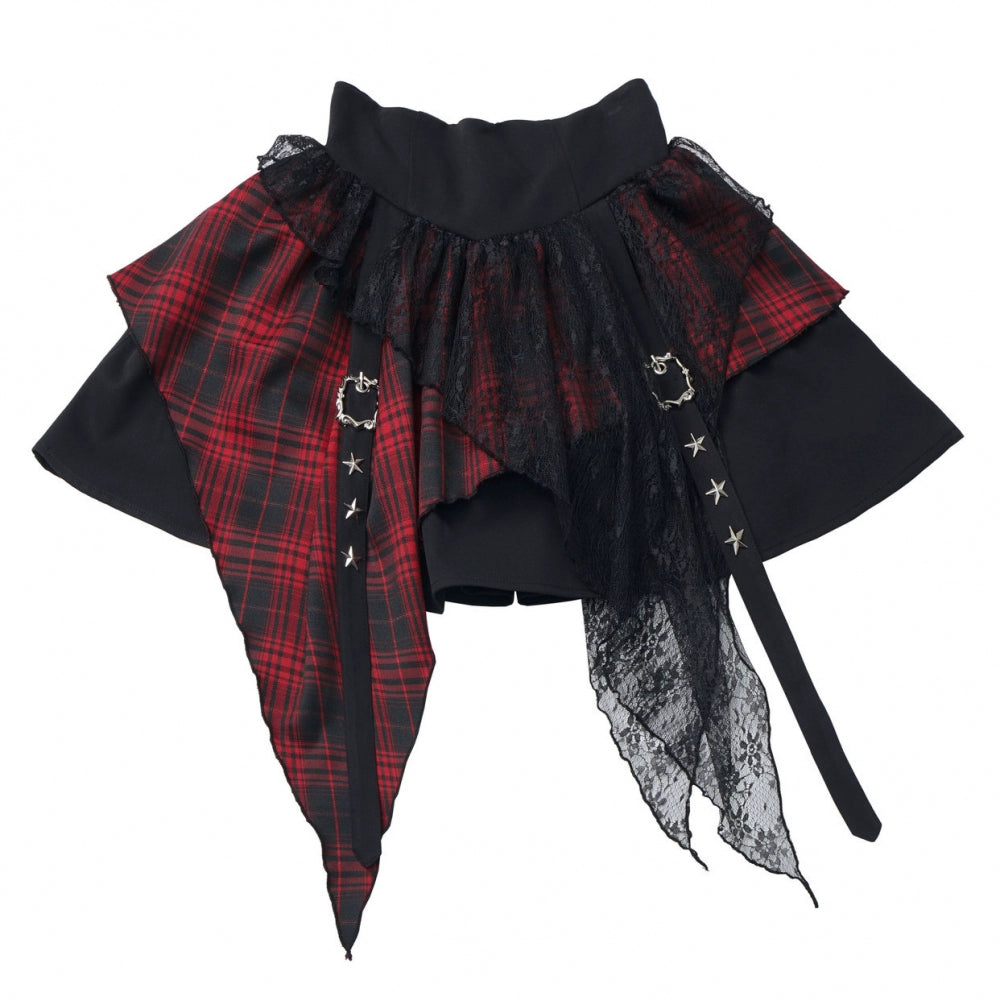 Halter-neck vest + loose top + checked skirt + leg warmers