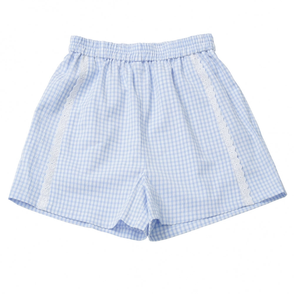 シェルパズルノースリーブトップス+チェックショートパンツ+バルーンドレス