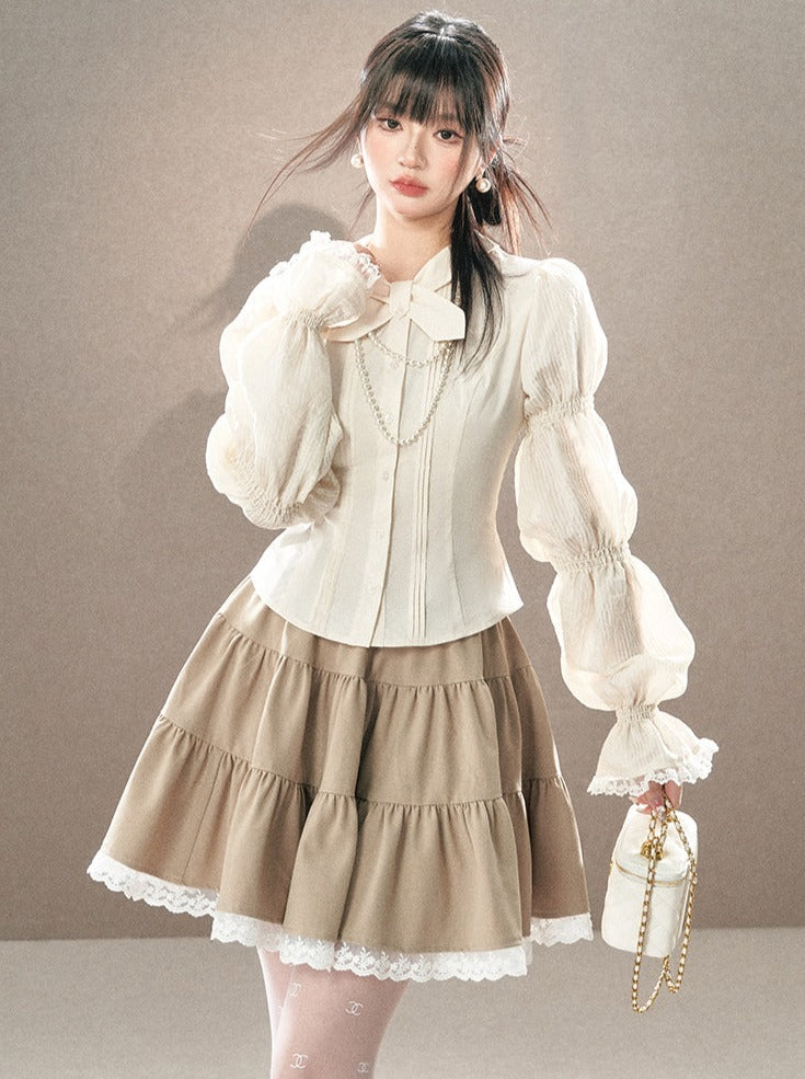 リボンティアードスリーブドールスイートブラウス