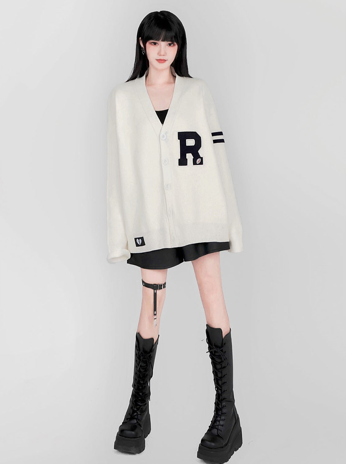 カレッジスタイルルーズニットカーディガン