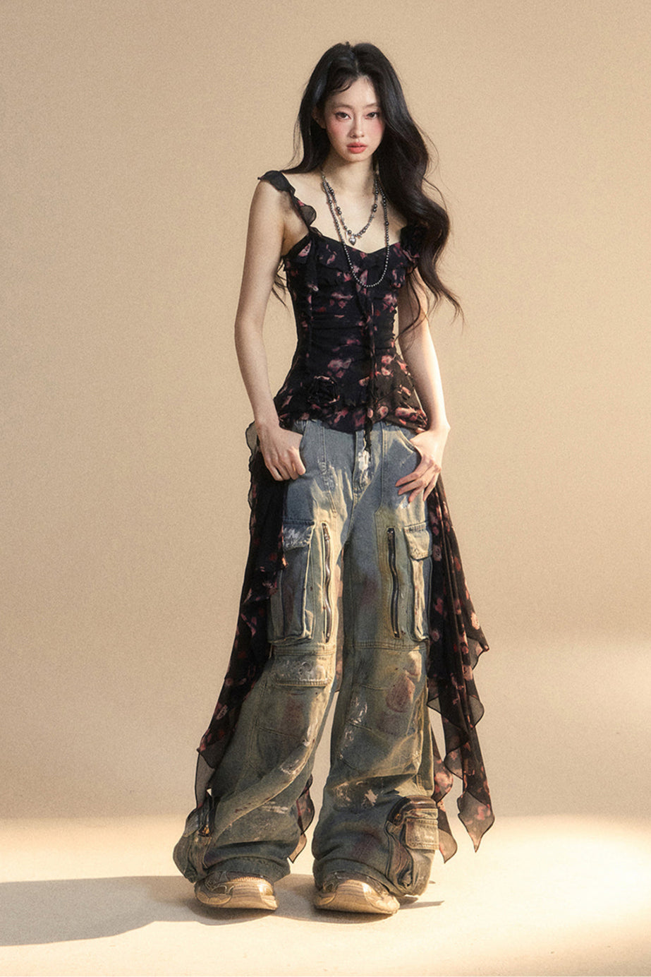 【予約商品】ウィルドフラワーシフォンアシメキャミソールトップス