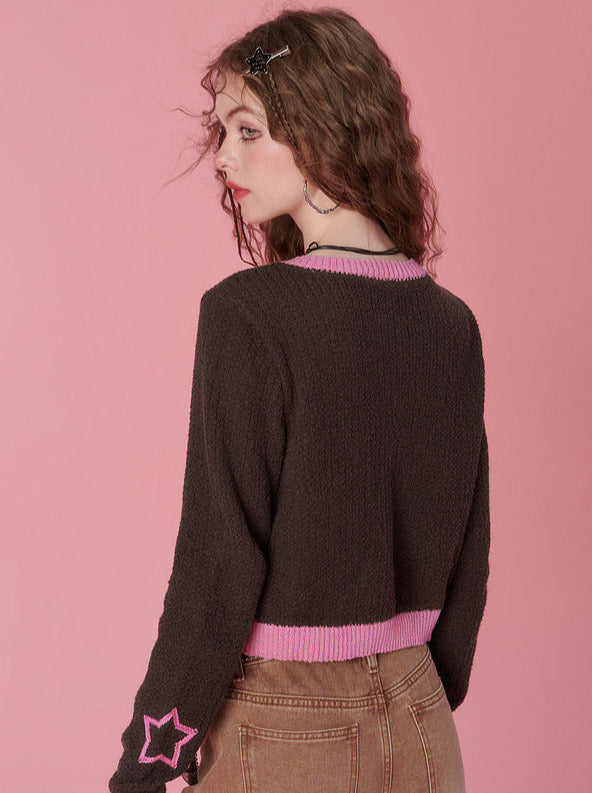 American Retro Star Short Cardigan Knit Top