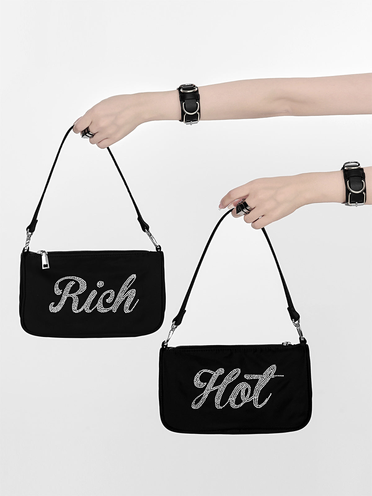 クールパンクリングレザーメタル ブレスレット