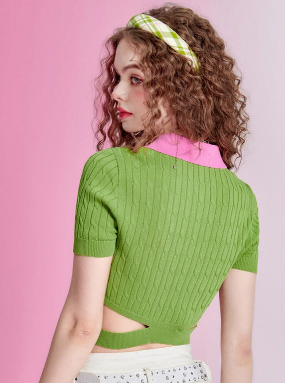 Hit Color Bicolor Polo Knit Top