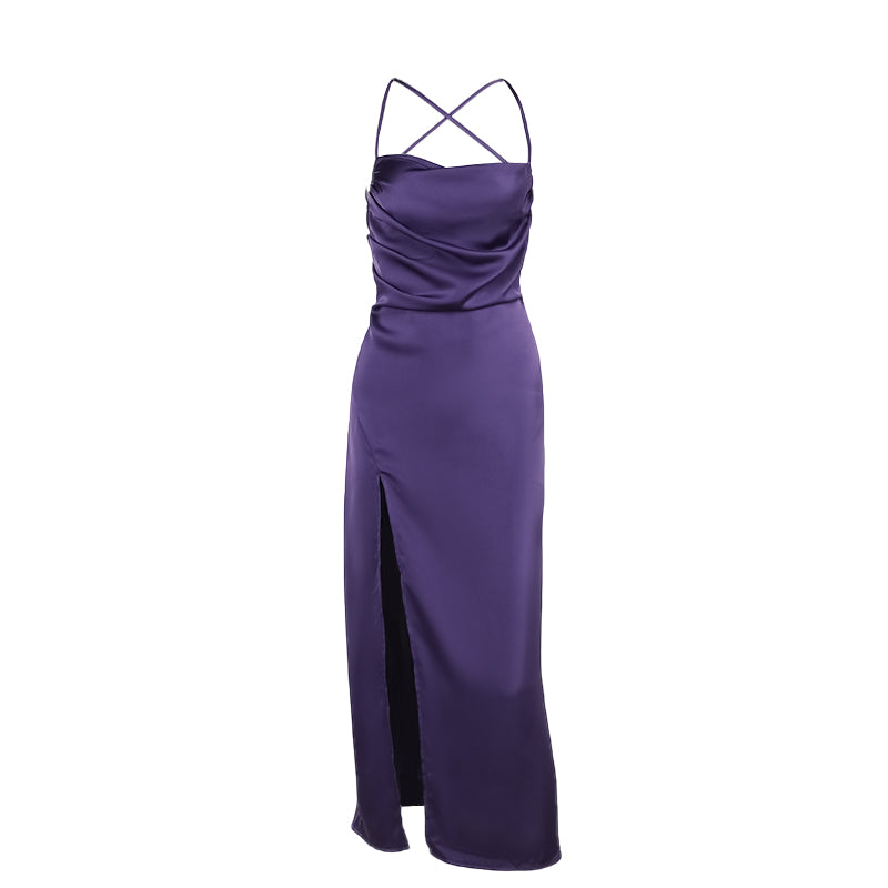 Royal Satin Halter Dress
