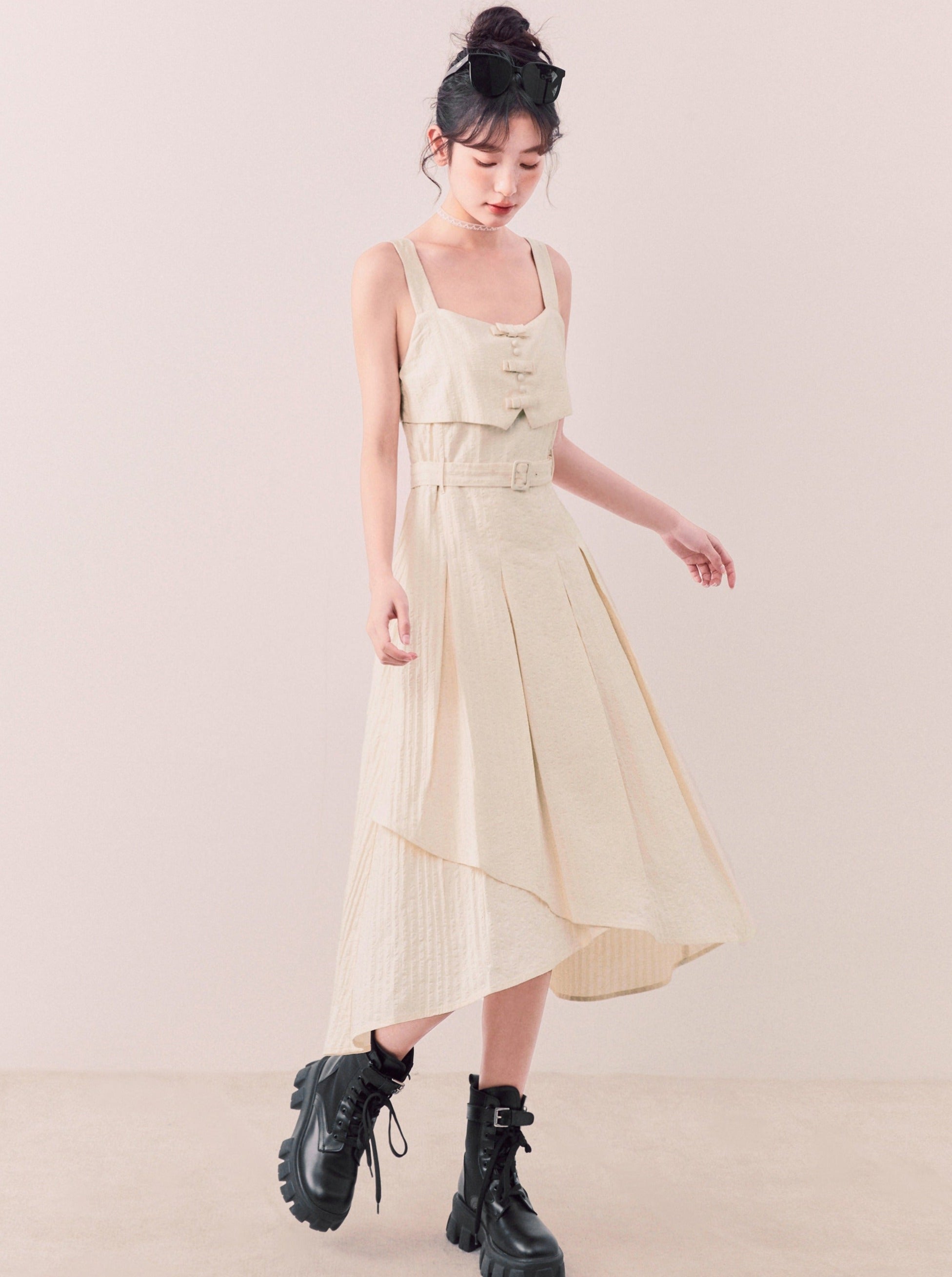 Pure cotton jam dark pattern suspender dress