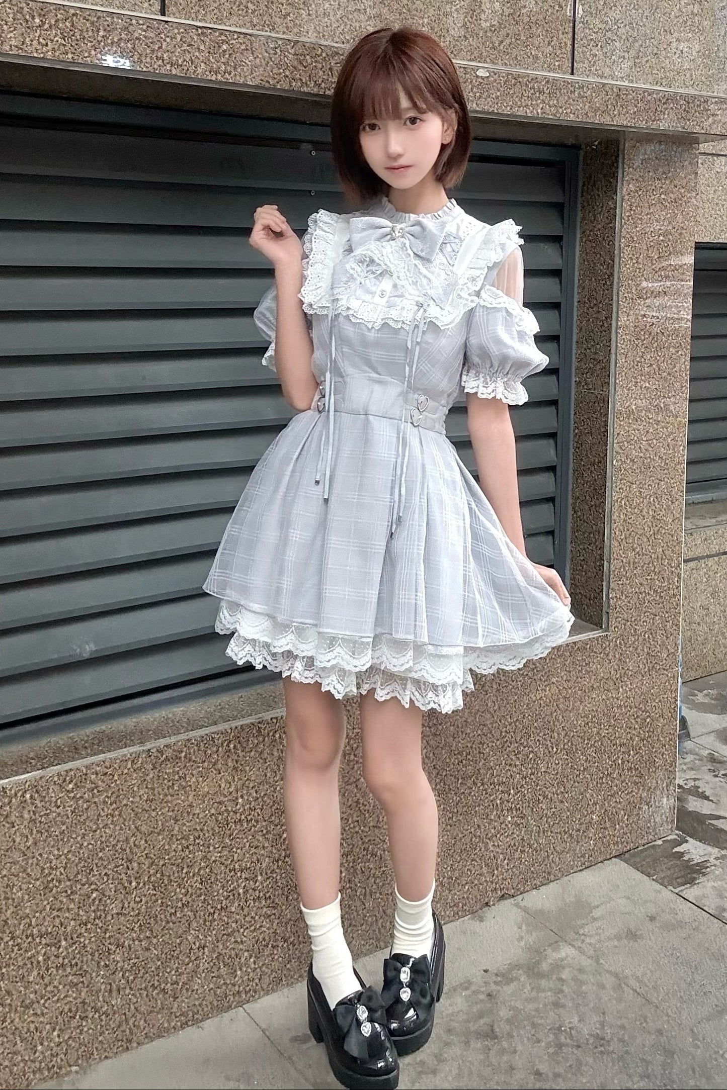 【予約商品】エンジェルグレーブルーチェックワンピース