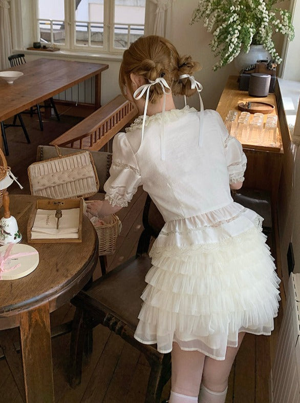 Lace Tiered French Pure White Skirt