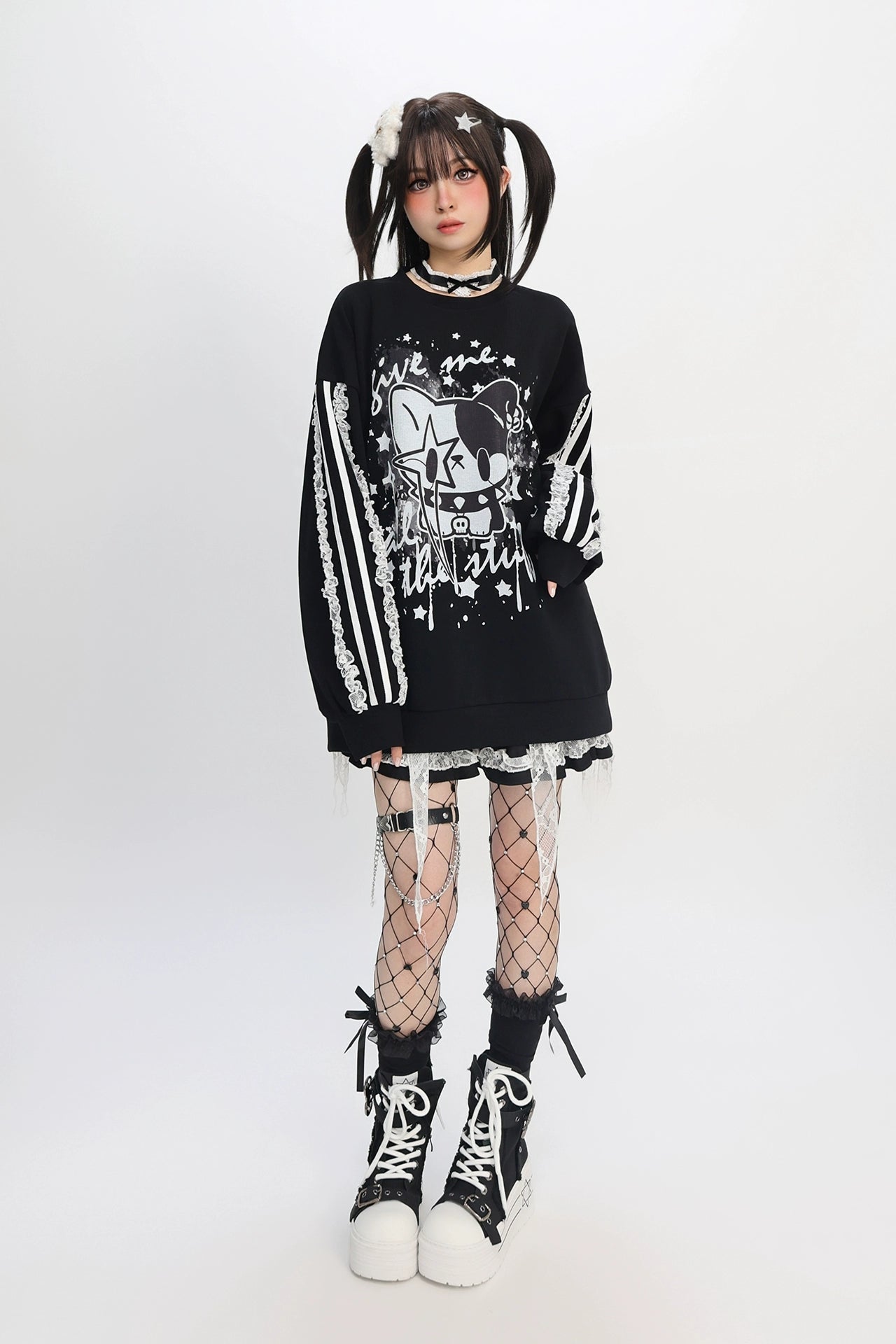 Bag Lace-up Design Loose Dark Top