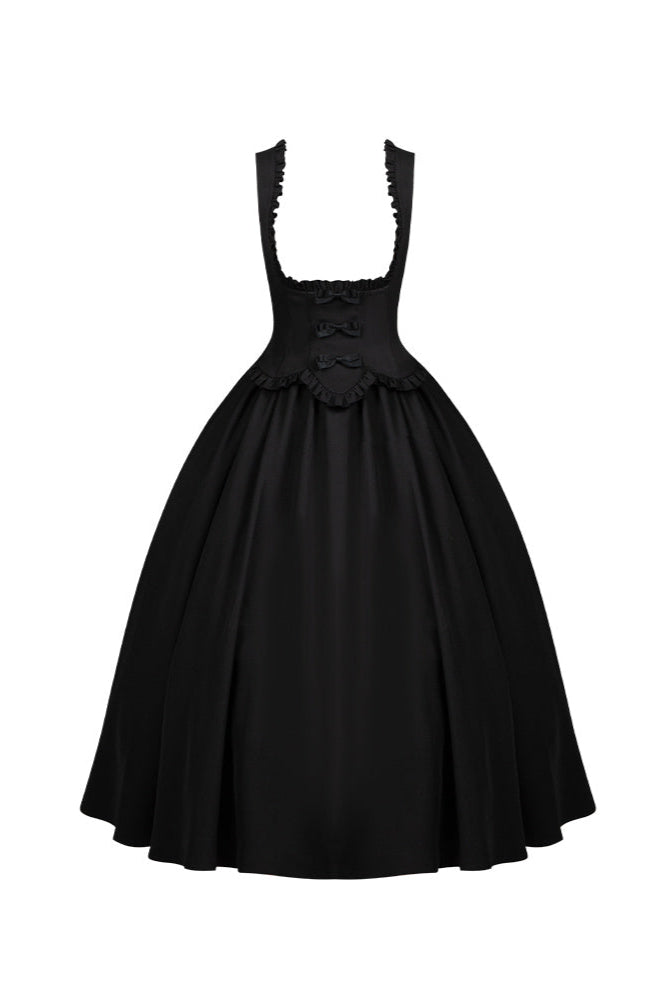 【予約商品】ダークゴシックドールロングサスペンダーロリータスカート+ビッグリボンテール+フリルシャツ+フリル襟