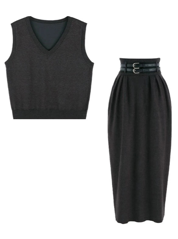 프렌치 시크 베스트 + 하이웨이스트 미디엄 스커트