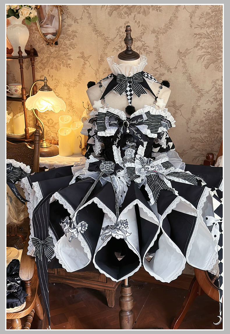 【12月8日予約締切】サーカスロリータエレガントレトロゴシックピエロドレスセット+アクセサリーコンプリート