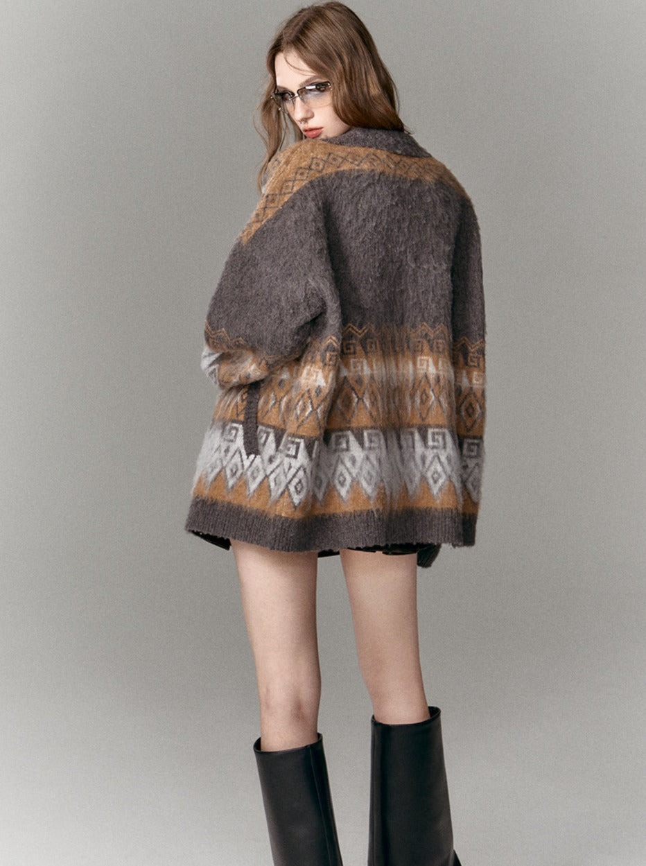 Maillard Sweater Knit Letter Button Cardigan