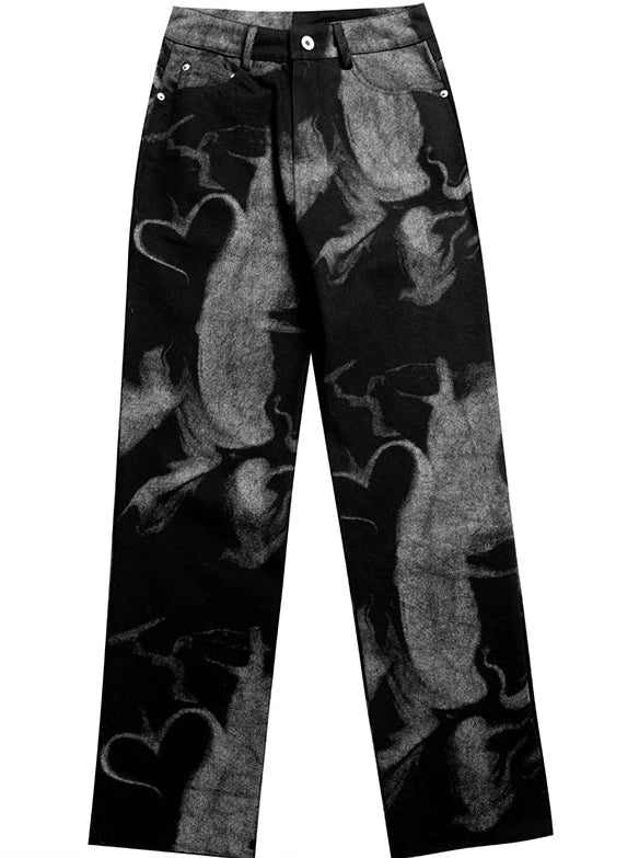 Flame Love Graffiti Style Tie-Dye Jeans