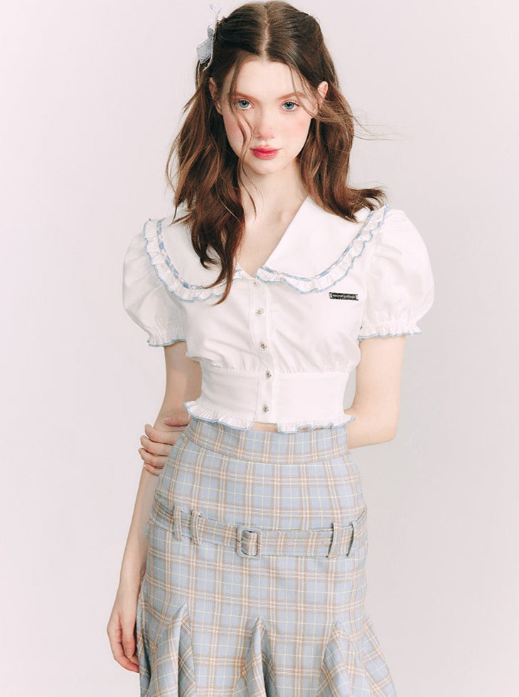 フリルビックカラードールパフスリーブトップス