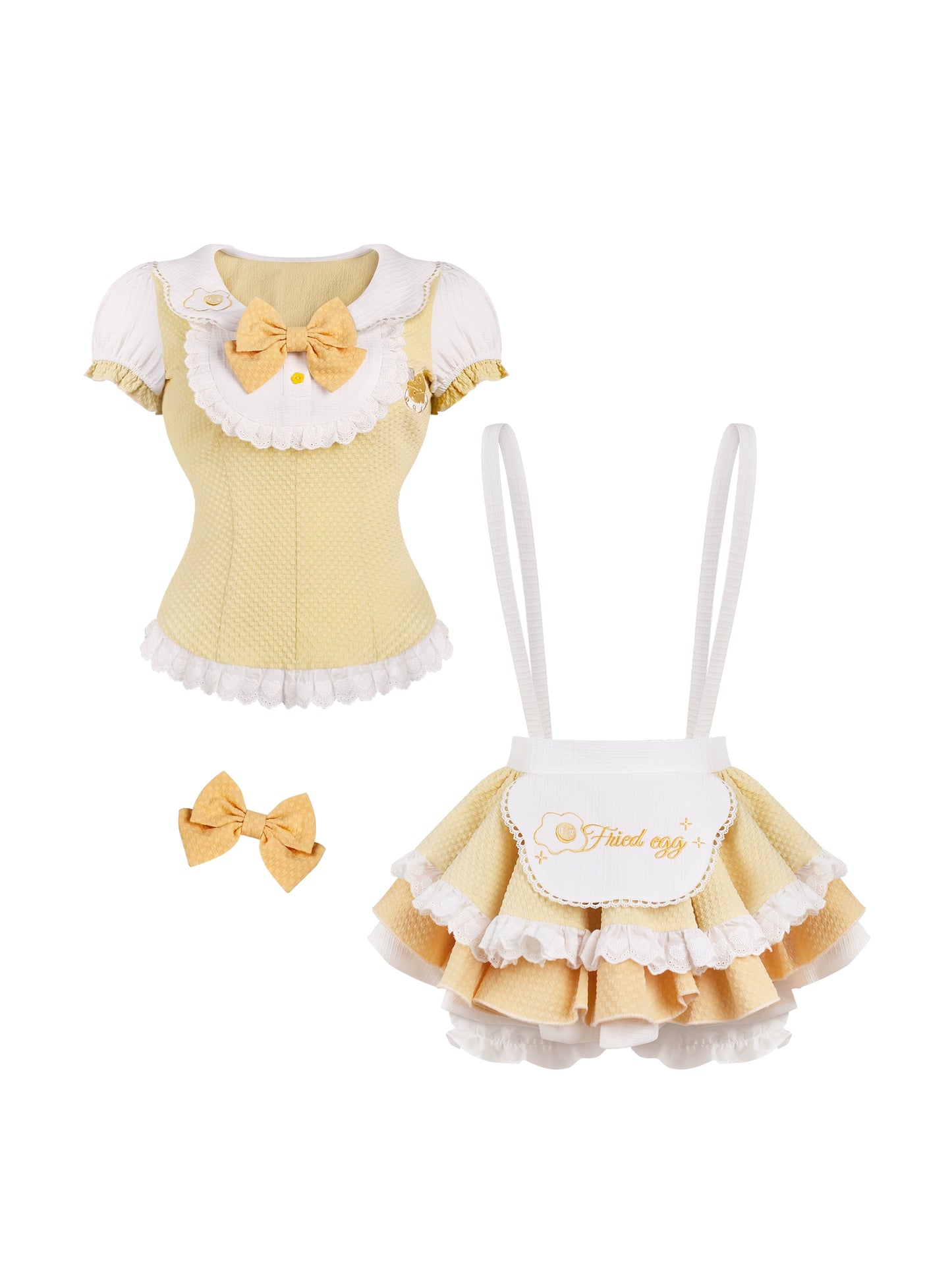 パインカラードールトップス+フリルサスペンダースカート