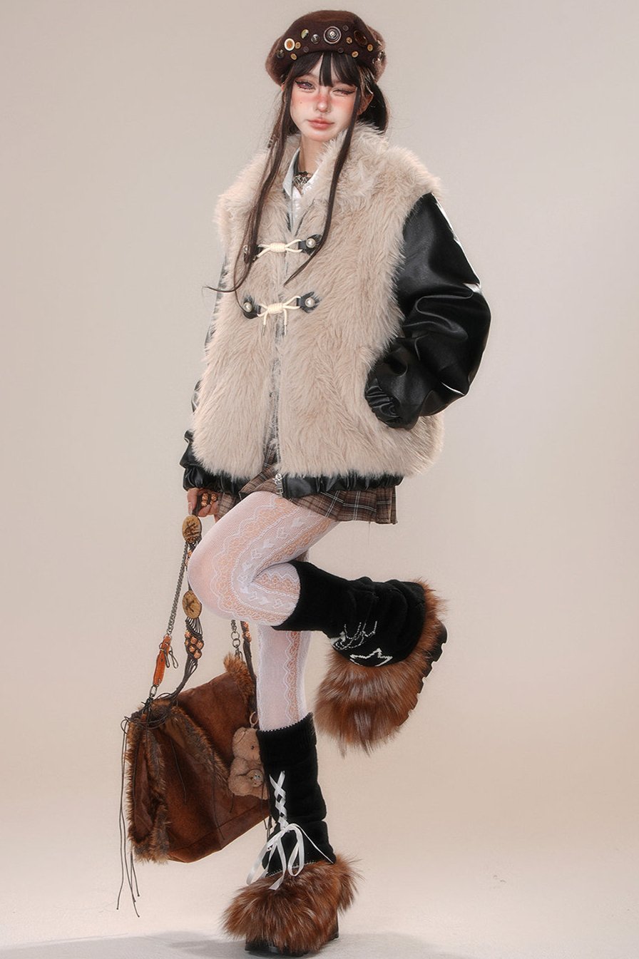 Snow cover retro leather jacket