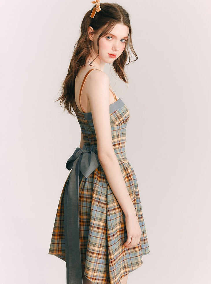 サンフラワーチェックサマーアシメドレス