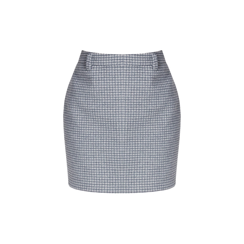 リネンハウンドトゥースウールコートスカートセットアップ