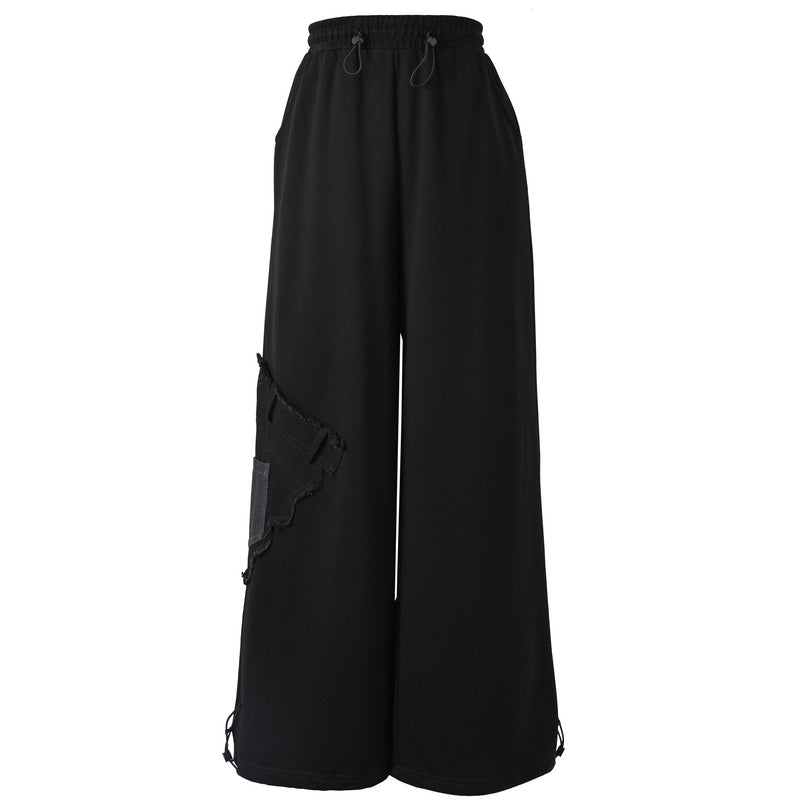 パッチワークベアデザインルーズフードパーカー+スウェットパンツ