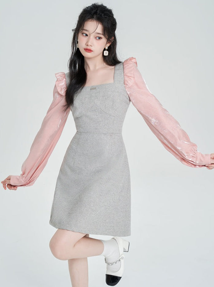 Edge Square Neck Splicing Dress