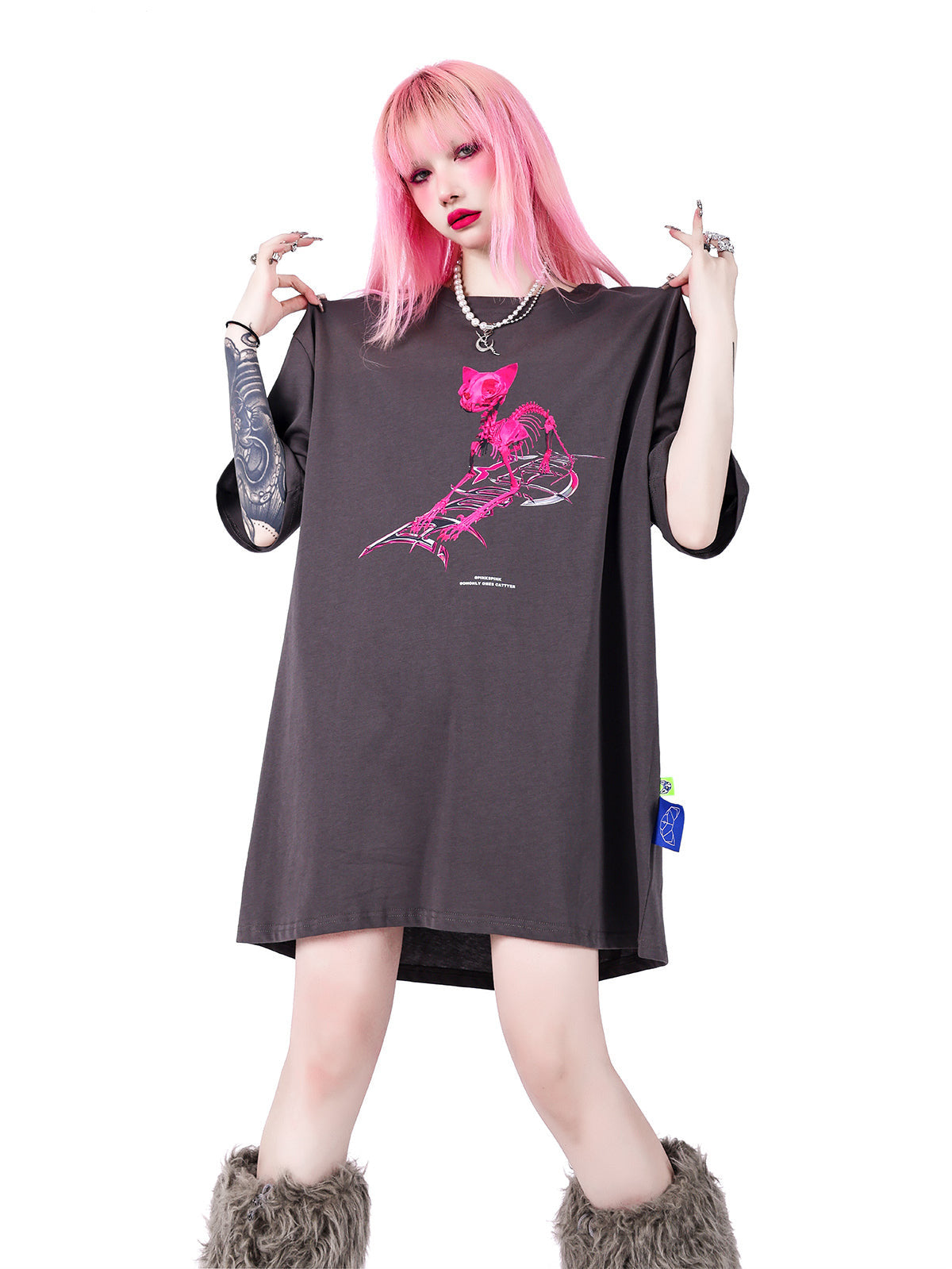 3d design punk rock print T-shirt y2k