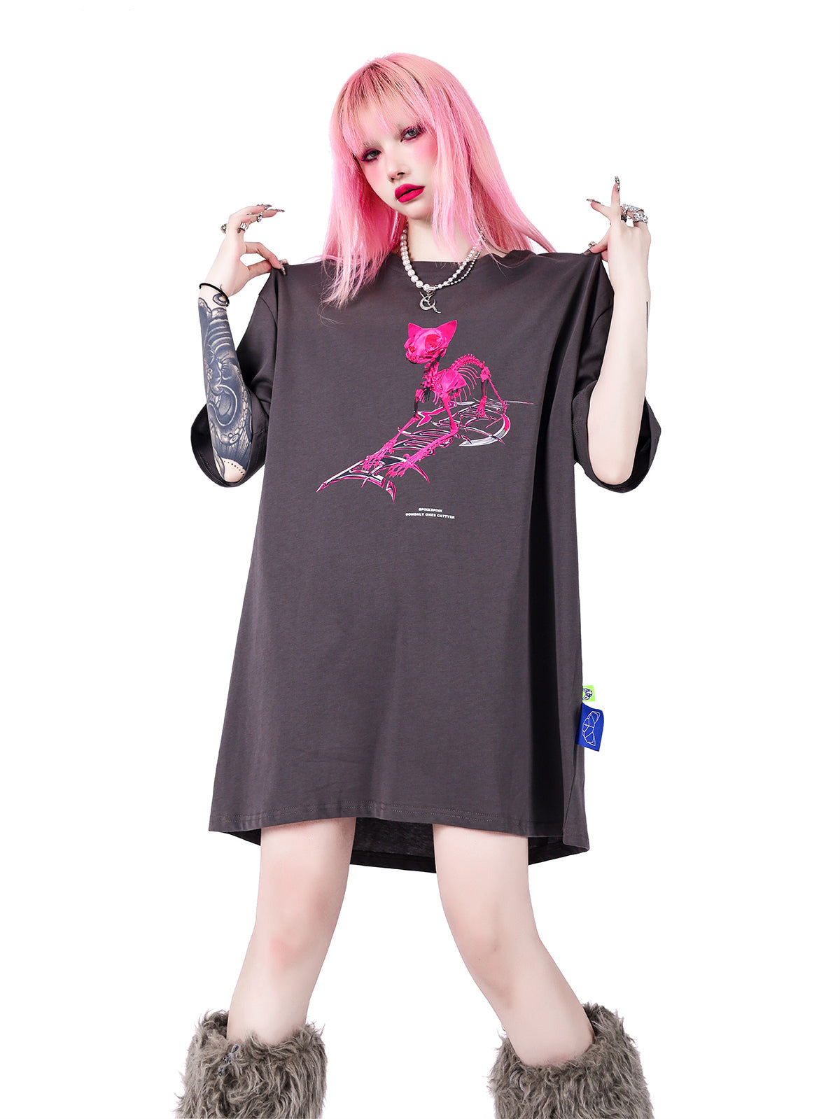 パンクロック3DスカルキャットY2KサブカルルーズTシャツ – Belchic