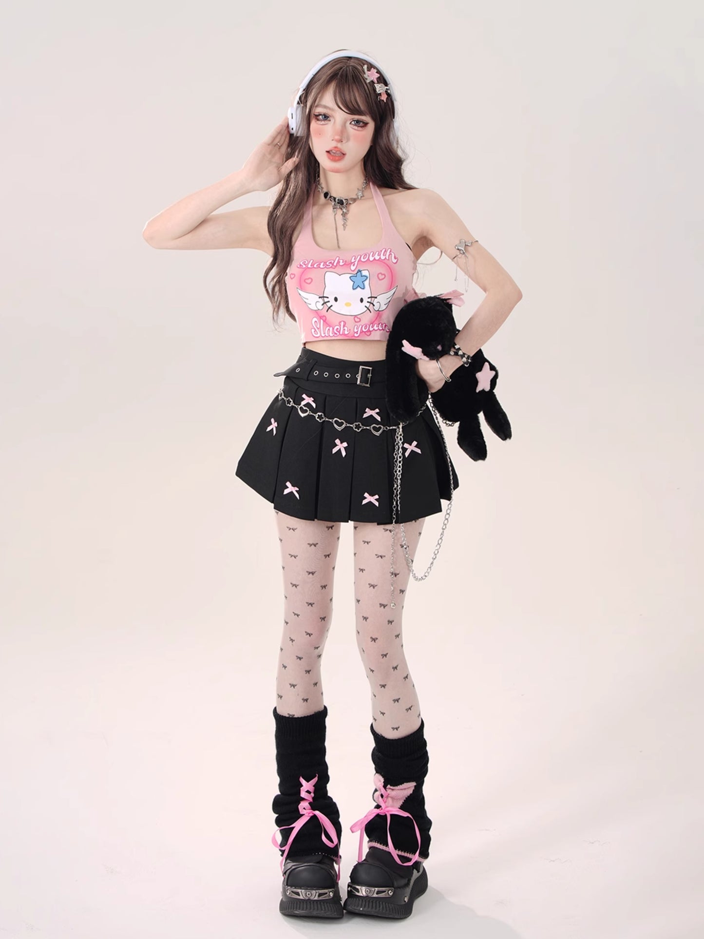 ブラックアンドホワイトチョコレートプリーツスカート