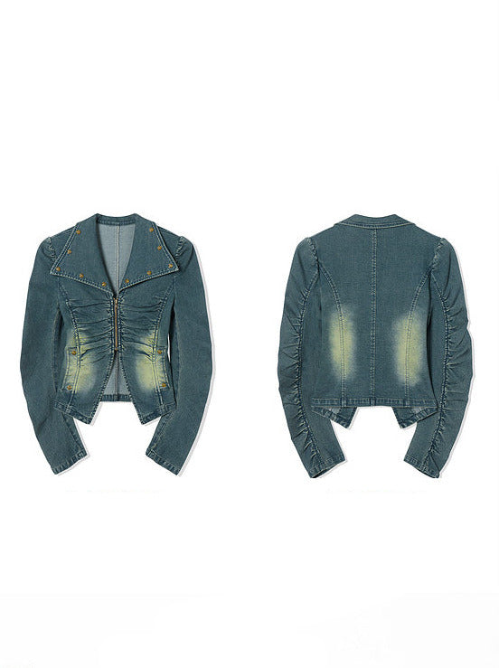 Pointed Color Gradient Denim Jacket Top