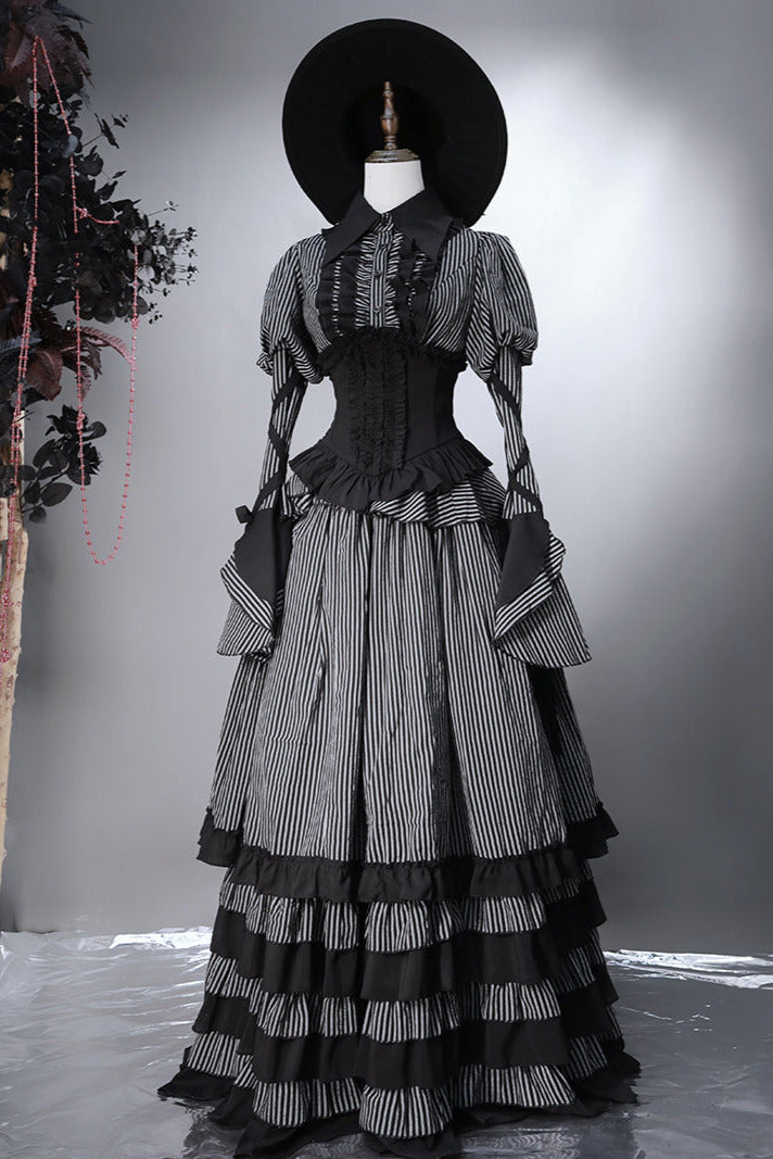 【予約商品】ダークストライプジスリーブシャツ+コルセット+スカート