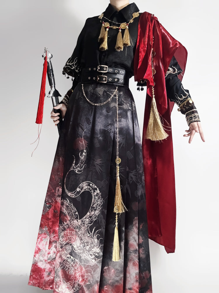 ファイヤーチャイナロングコート+トップス+ロングスカート