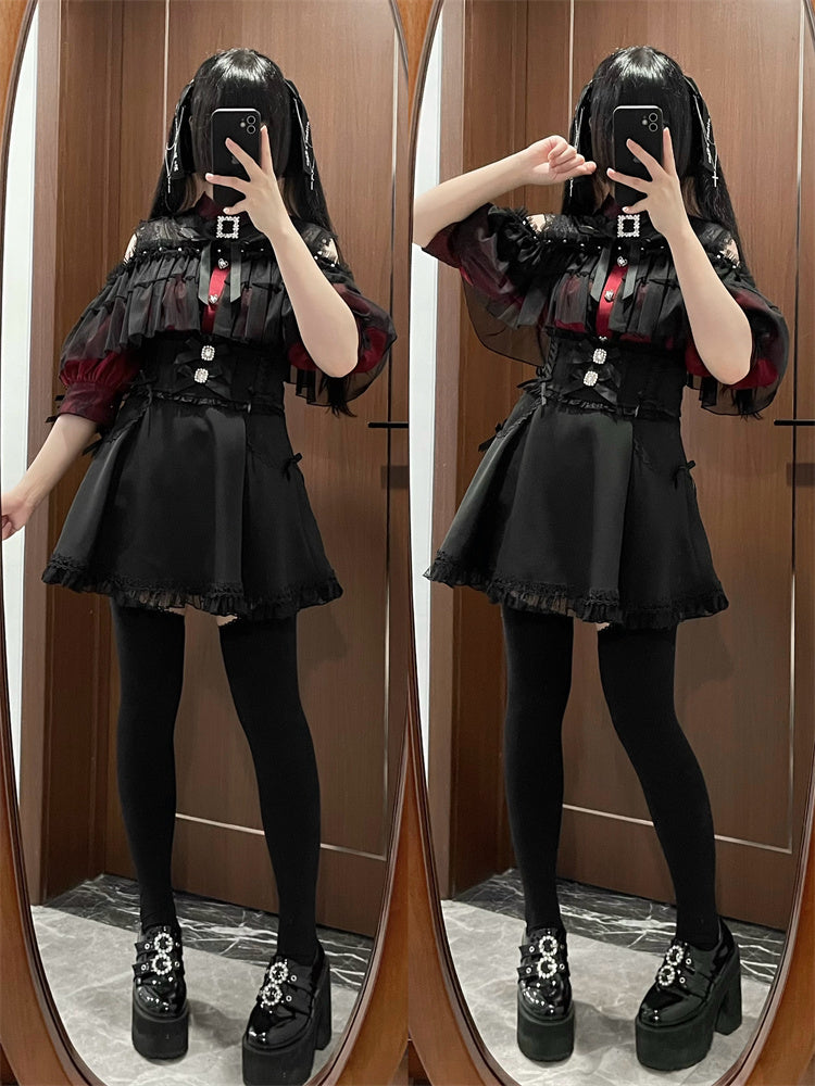 Dark Base Off-Shoulder Cape Shirt