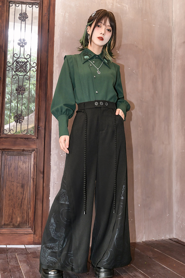 ダークグリーン刺繍ブラウス