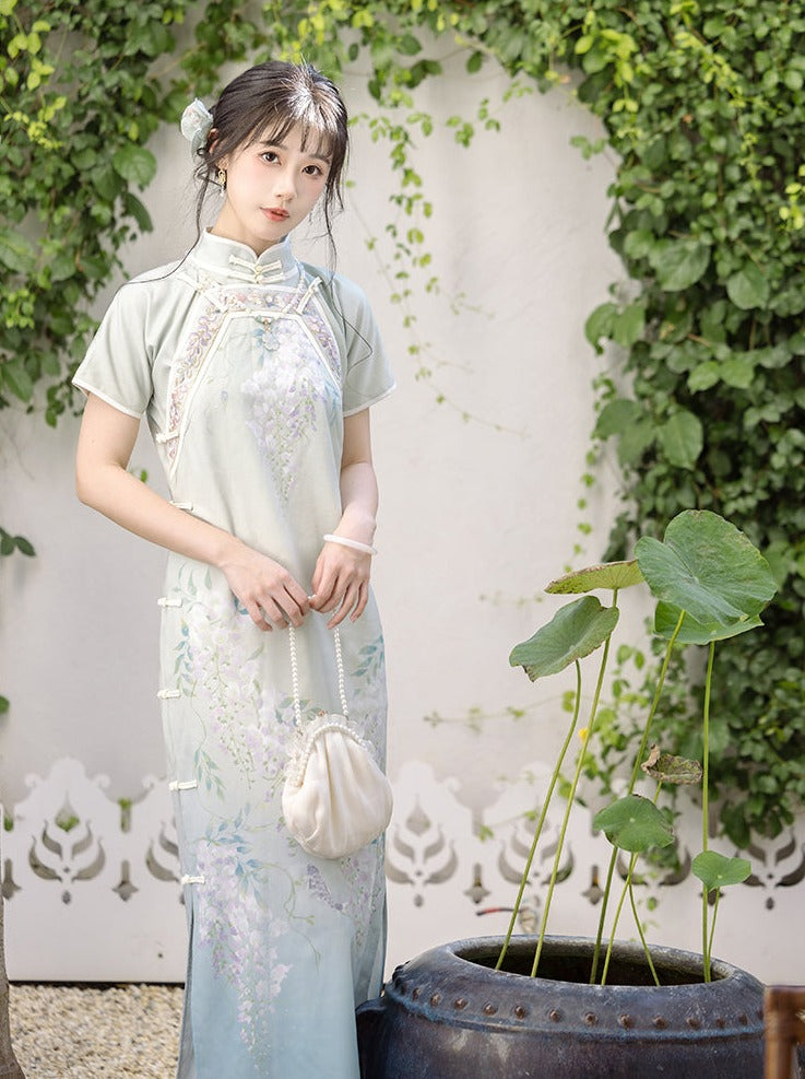 四川傣族时光:鱼游春天、民国风全开襟印花旗袍、日常女孩薄旗袍裙