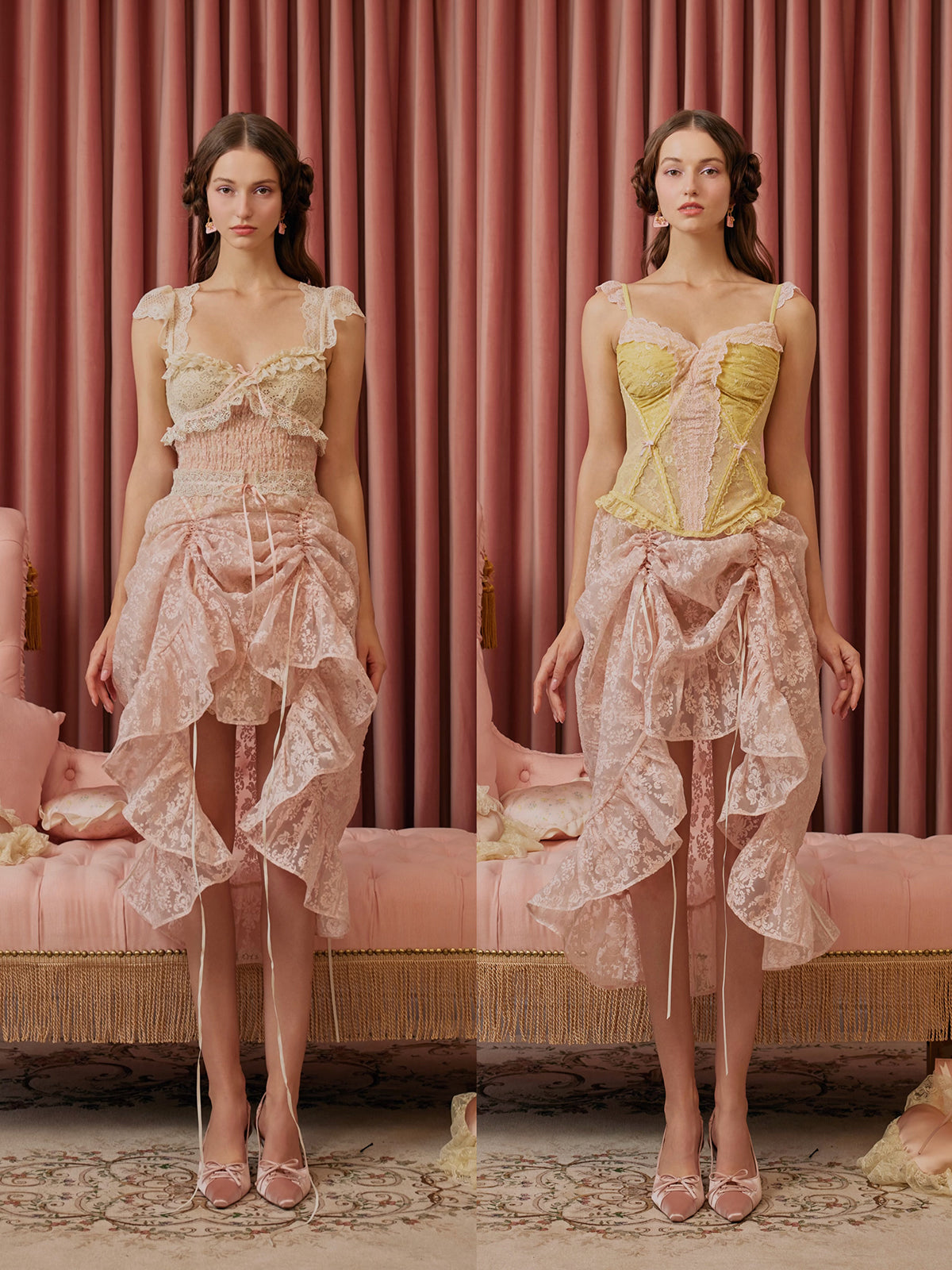 ピンクレトロガーリーロングワンピース