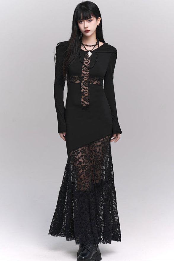 Vestido largo ajustado de encaje