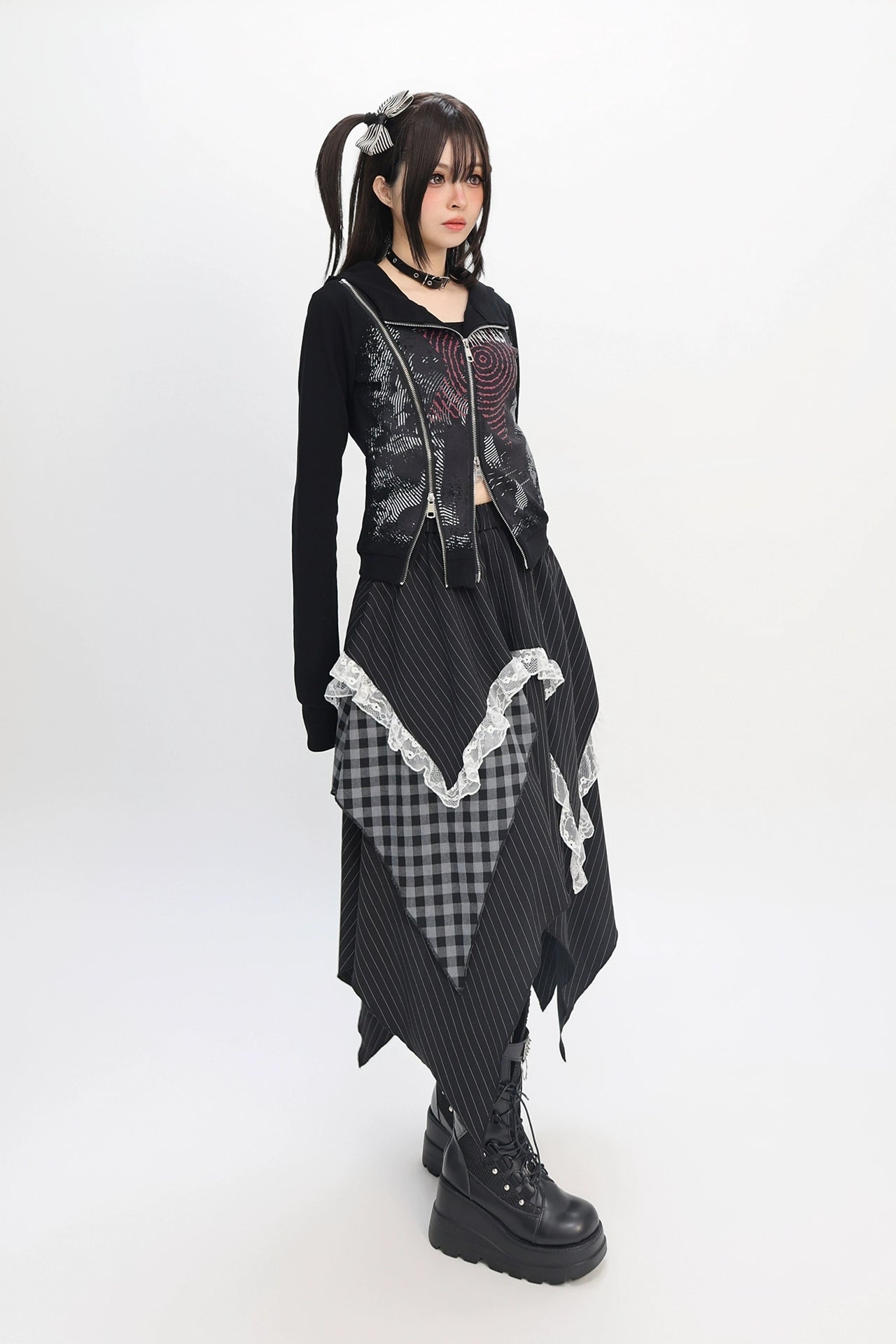 ジッパースリムパンクサブカルチャーパーカー