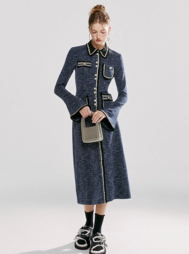 BOHOL BLING 薄荷不清凉 轻奢名媛小香风针织连衣裙女装秋冬小众长裙