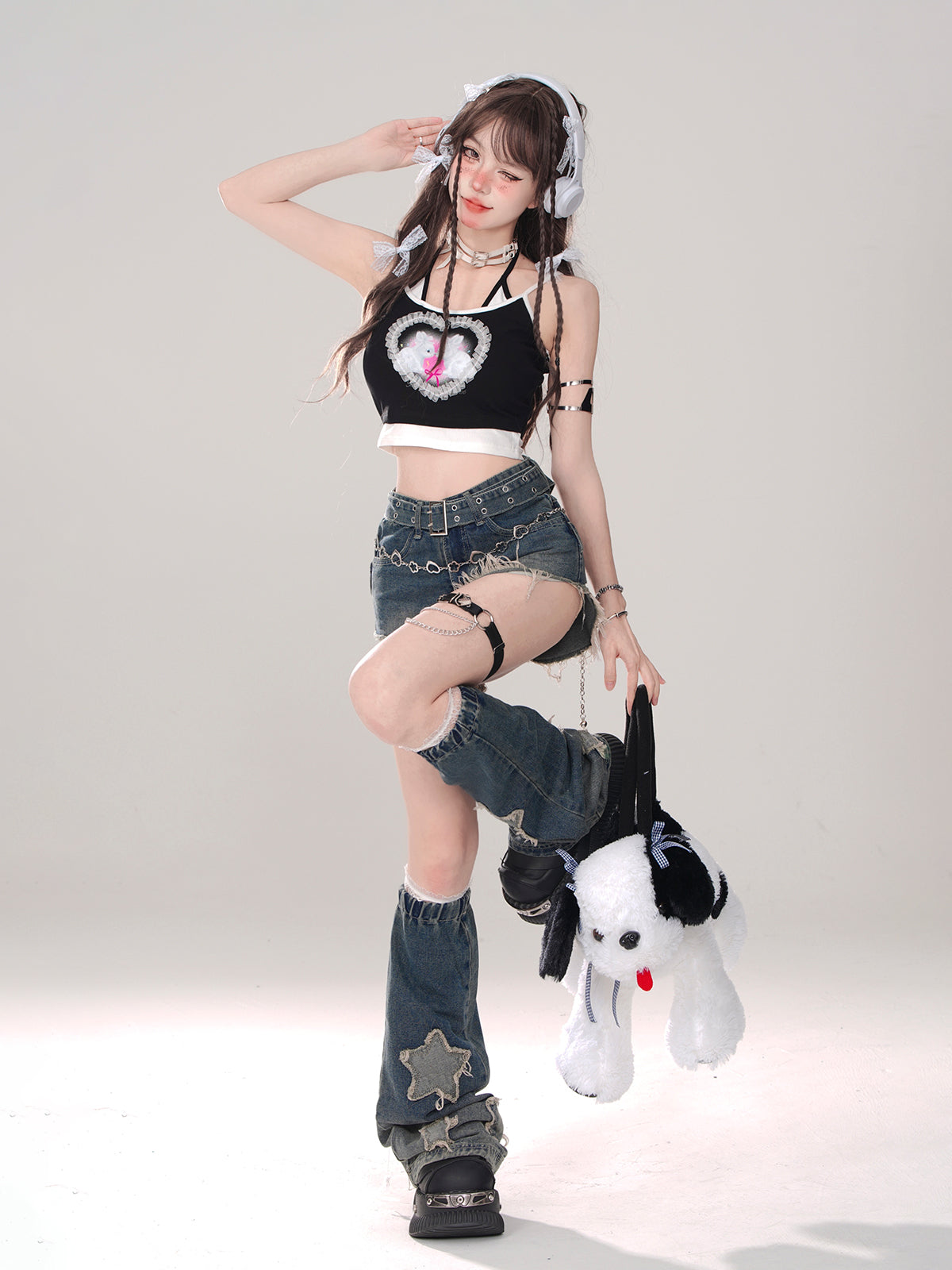 스위트 바니 러브 레이스 숏 캐미솔 탑