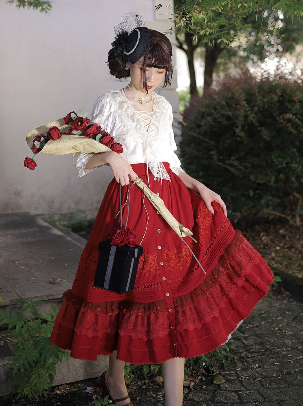 Solid Color Cotton Race Lolita Shirt